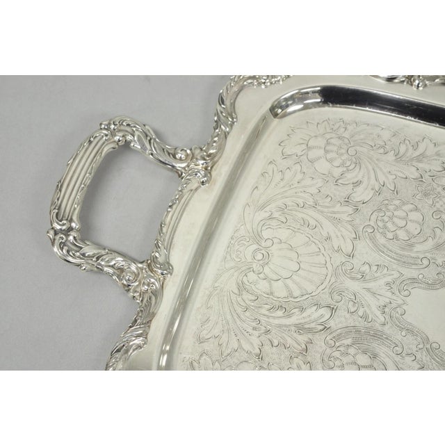 Victorian Vintage Wm a Rogers Victorian Silver Plated Twin Handle Serving Platter Bar Tray For Sale - Image 3 of 14