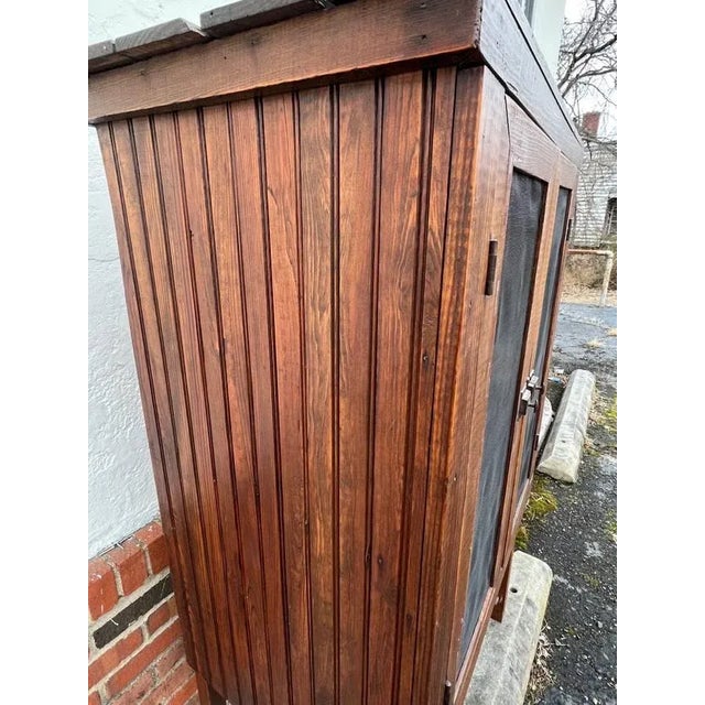 Antique Antique Arts & Crafts Mission Oak Wood Pie Safe Cupboard on Legs For Sale - Image 12 of 13