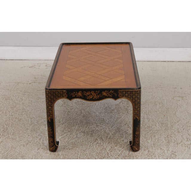 Baker Furniture Company Baker Chinoiserie Black and Gold Parquet Chinese Style Coffee Table For Sale - Image 4 of 16