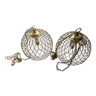 Set of Two Crate & Barrel Brass Hoyne Pendants For Sale