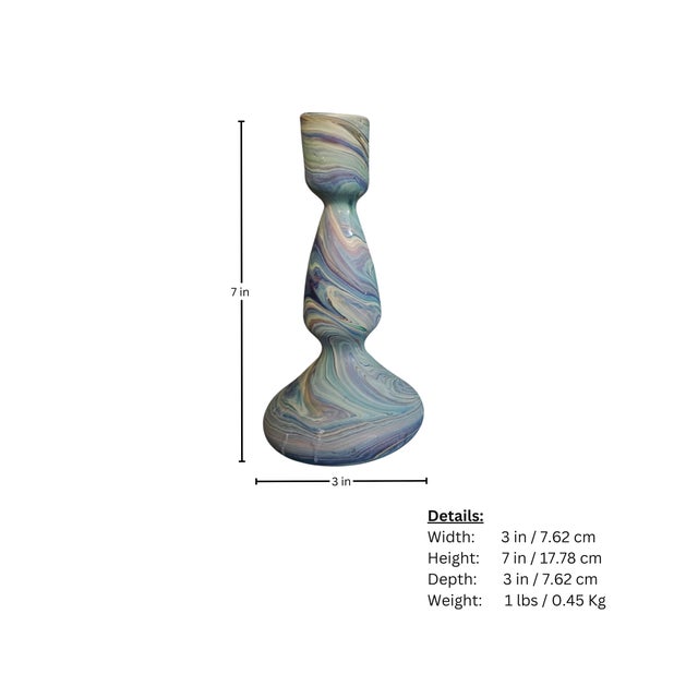 Blue Swirl Glass Candlestick Holder (Set) For Sale - Image 4 of 4