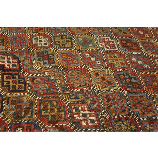 1900s Multi Diamond Tribal Antique Caucasian Verneh Flat-Weave 5'8" X 8' Rug Wool Carpet For Sale In New York - Image 6 of 9