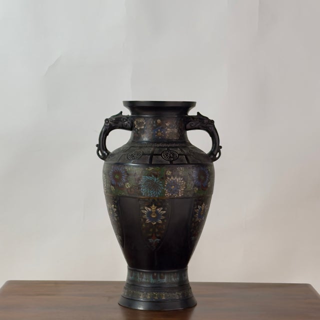 Japanese Early 20th Century Large Japanese Bronze Cloisonné Vase For Sale - Image 3 of 7