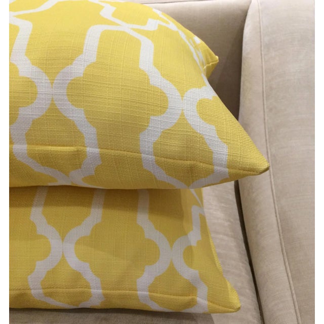 Yellow Throw Pillows, Contemporary Moroccan Pattern Yellow Pillows - a Pair For Sale - Image 8 of 10