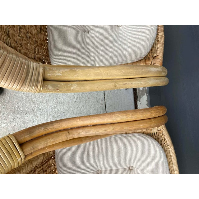 Mid-Century Modern Rattan & Wrought Iron Basket Hoop Chairs (Pair) For Sale - Image 11 of 15