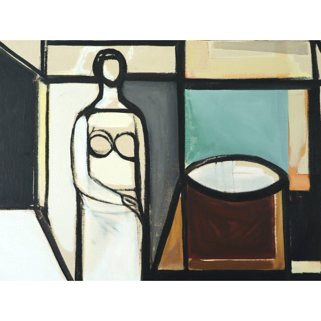 1957 Mid-Century Modern 'Figure in Constructed Room' Geometric Abstract Figurative Oil Painting by Swedish Artist Bertil Berntsson (1921-2002), Framed For Sale - Image 10 of 11