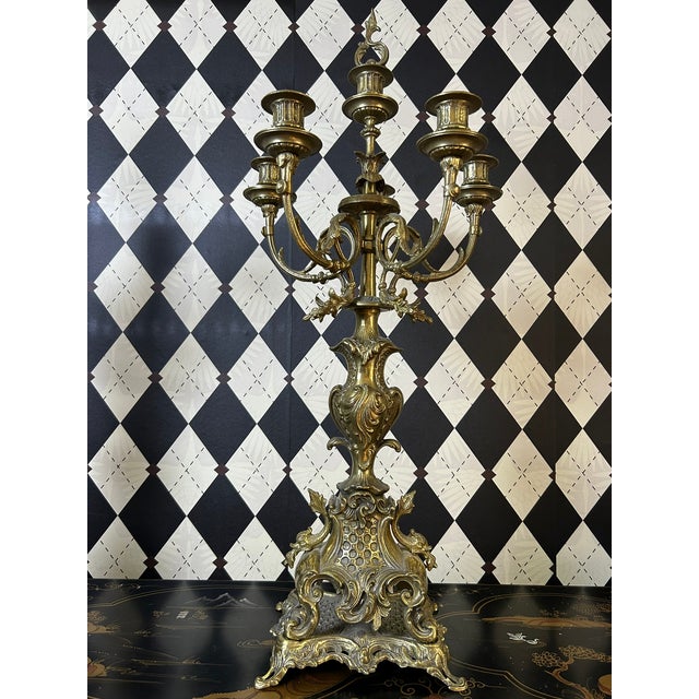 Pair of Grand Scale Brass Rococo Revival Six-Light Candelabra, 28"h For Sale - Image 14 of 15