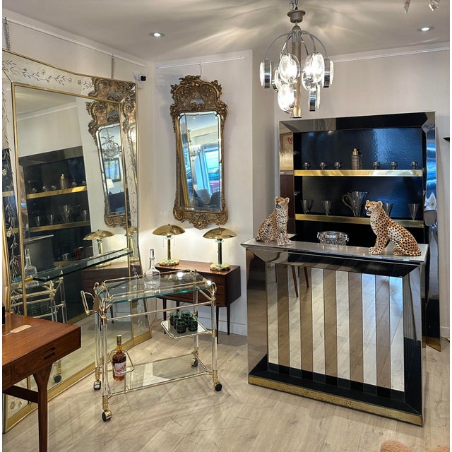 1970s Vintage Italian Chrome and Brass Bar Cabinet, 1970s For Sale - Image 5 of 8