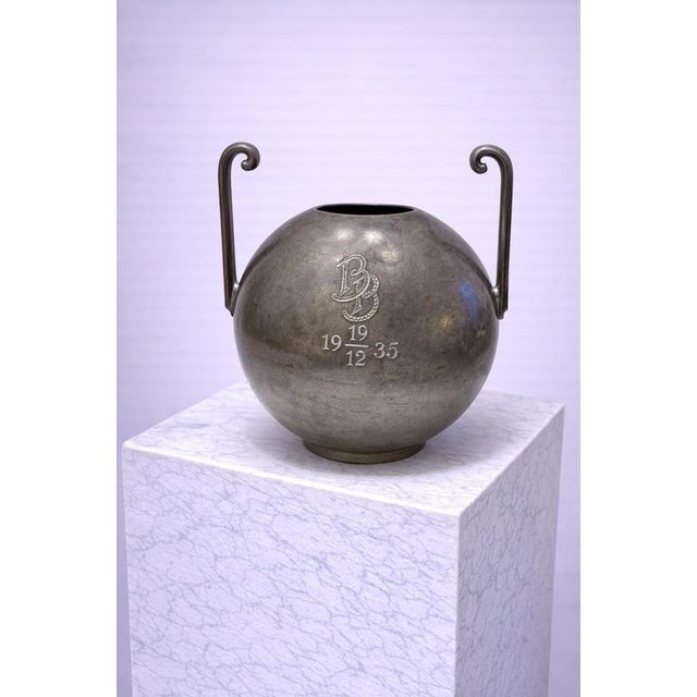 1930s Pewter Vase with Glass Insert by Sylvia Stave for C.G. Hallberg, Sweden, 1934 For Sale - Image 5 of 8