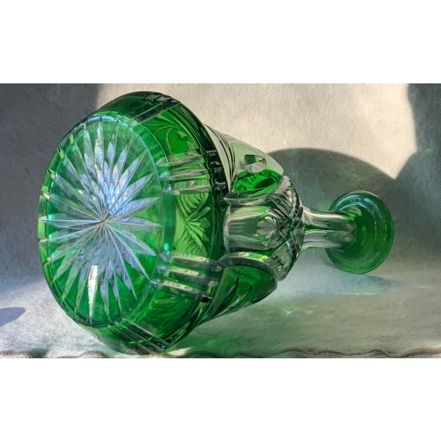 Mid 19th Century Large Antique German Emerald Green Cut-to-Clear Crystal Decanter For Sale - Image 6 of 18