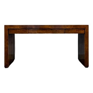 Rare Vintage Hekman MCM Burlwood Desk With Three Drawers Mid Century Collectable For Sale