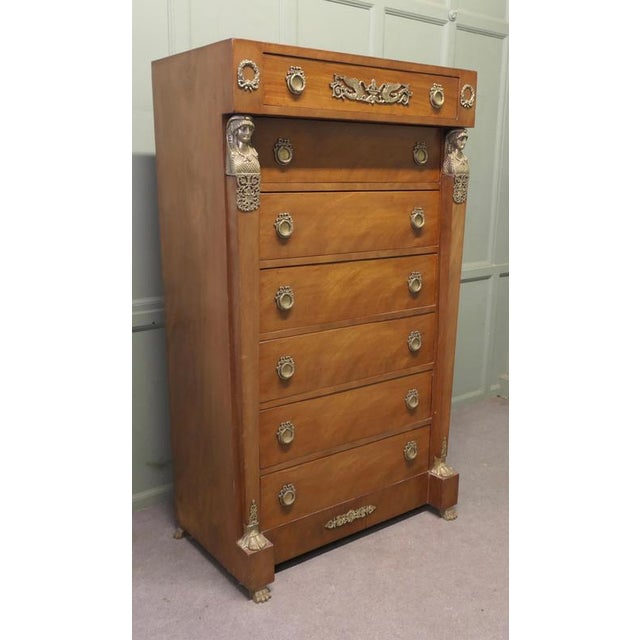 Traditional Tall Empire Neo-Classical French Walnut Chest of Drawers, 1950 For Sale - Image 3 of 8