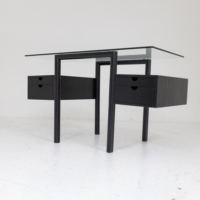 Modern Modern Lacquered Ash Desk with Glass Top and Suspended Drawers, 1980s For Sale - Image 3 of 11