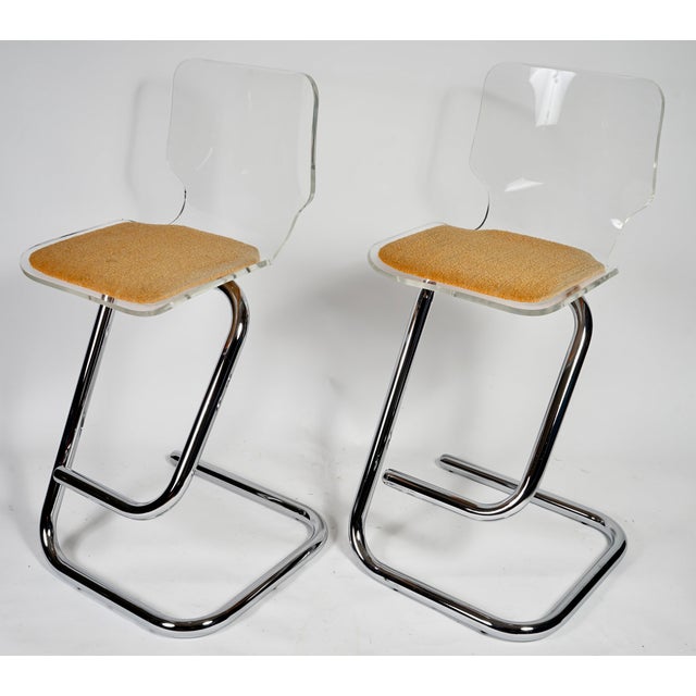 Metal Luigi Bardini Late 20th Century Illuminating Lucite Barstools for Hill Manufacturing Set of 2 For Sale - Image 7 of 9