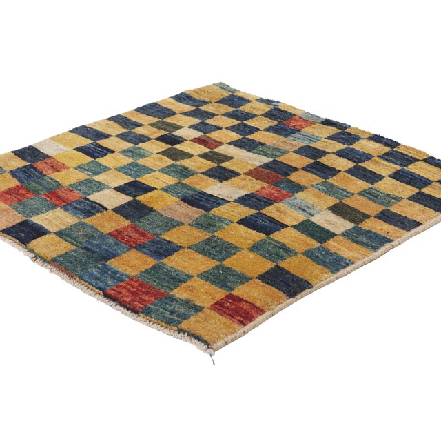 79900 Vintage Persian Gabbeh Rug, 03'00 x 03'01. The Modernist Mosaic: A Vintage Persian Gabbeh Masterpiece of Geometric...