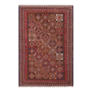 Tribal Soumak Rust/Green Wool Rug - 4'11'' X 8'3'' For Sale