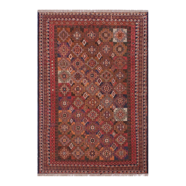 Tribal Soumak Rust/Green Wool Rug - 4'11'' X 8'3'' For Sale
