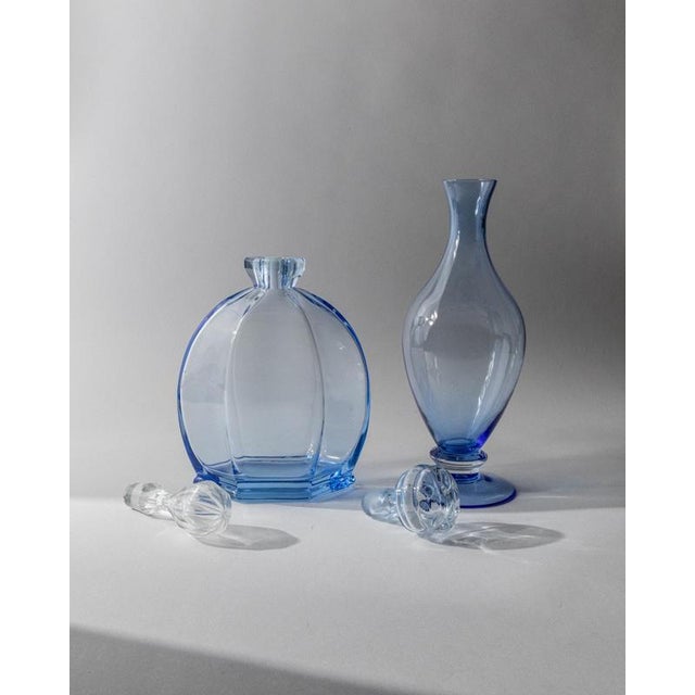 Vintage Blue Murano Glass Decanters with Stoppers, Italy, 1940s, Set of 2 For Sale - Image 3 of 11