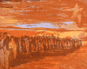 Mid 20th Century Modernist Procession Serigraph Print