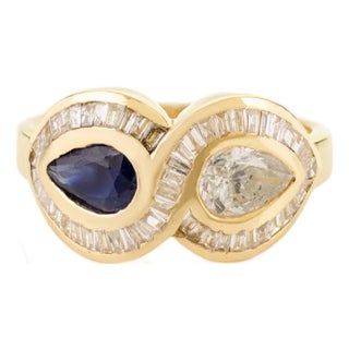 Channel Set Infinity Diamond & Sapphire Bypass Ring Size 6 For Sale