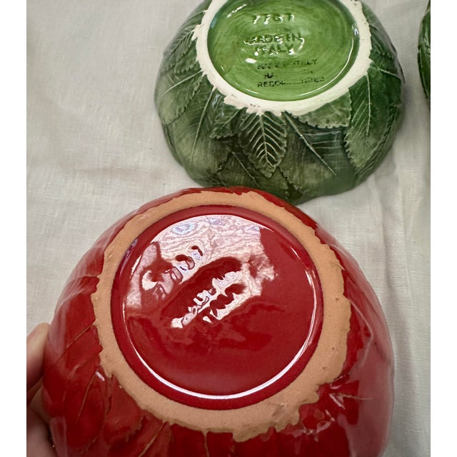 VIETRI Vietri Foglia Leonardo Majolica Leaf Bowls, Red/Green-a Set For Sale - Image 4 of 5