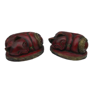 Vintage Red & Gold Wooden Cats -A Pair