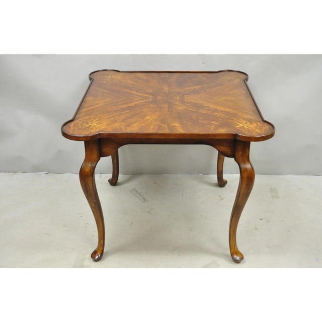 Contemporary Italian Regency Style Star Inlay Cabriole Leg Burl Wood Game Table For Sale - Image 13 of 13
