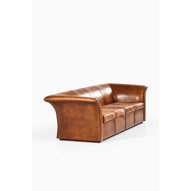 Brown Leather Sofa attributed to Kaj Gottlob, 1940s For Sale - Image 8 of 12