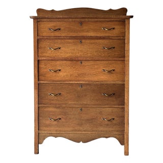 Antique Scalloped Quarter Sawn Golden Oak Chest of Drawers For Sale