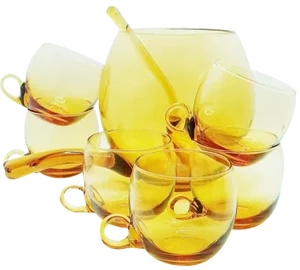 Hand Blown Amber Glass Punch Bowl Set, 1970s, Set of 8