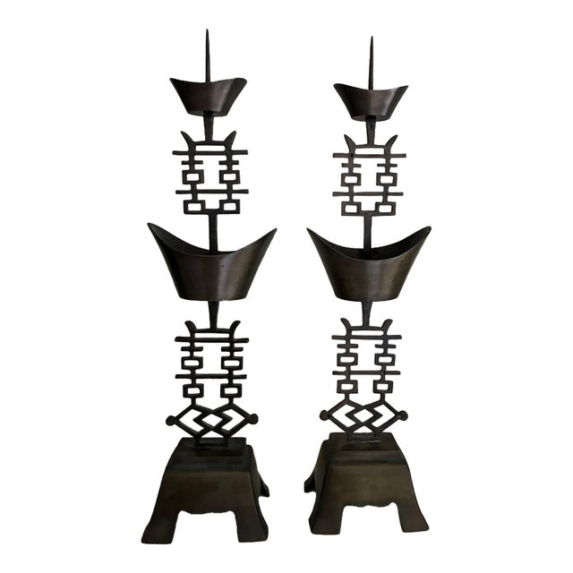 Vintage Chinese Double Happiness Candlesticks For Sale