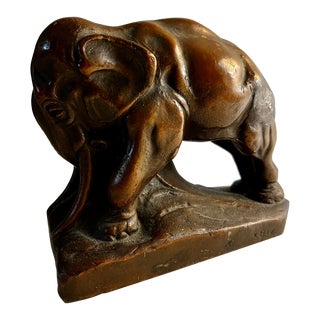 Antique Kbw Elephant Bronze Bookend For Sale