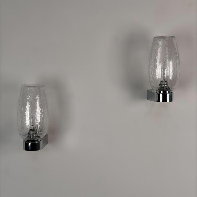 Pulegoso Glass and Chrome Wall Sconces in the style of Seguso Vetri d'Arte, 1970s, Set of 2 For Sale - Image 6 of 18