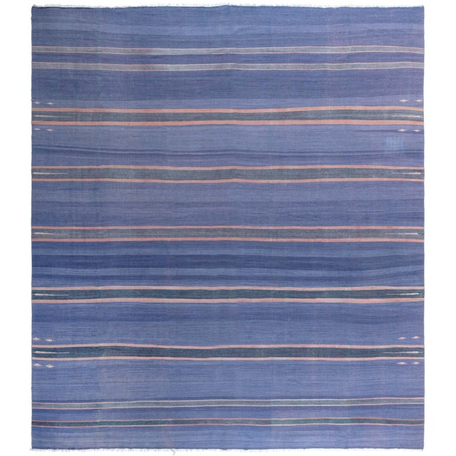 Doris Leslie Blau Vintage Indian Dhurrie Striped Purple Rug For Sale