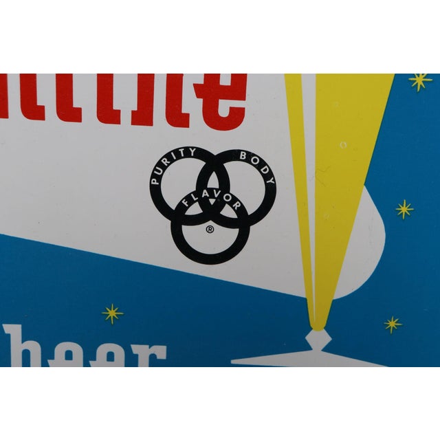 Vintage High Gloss Blue Enameled Metal Double-Sided Ballantine Beer Tray For Sale - Image 11 of 17