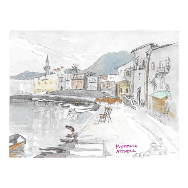 1950s Ivy Attwell Kyrenia Cyprus Watercolor For Sale