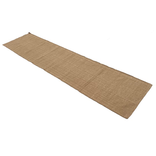 Handmade New Zealand Wool Dhurrie Runner, Solid Beige Runner Rug - 2.5'x10' For Sale - Image 9 of 13