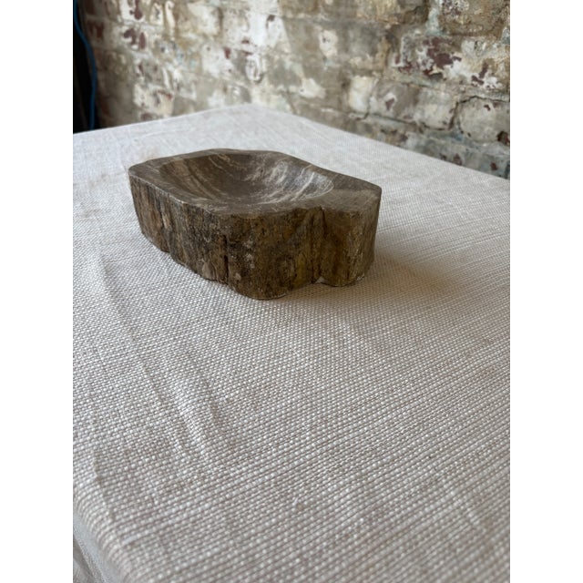 Beautiful hand-carved petrified teak bowl with rich natural texture, sculptural form, and striking organic grain patterns...