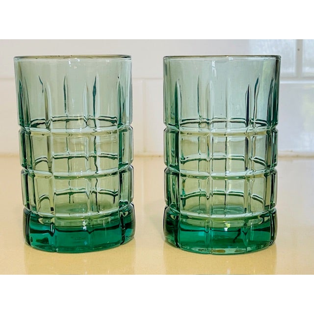 Late 20th Century Green Crystal Glasses- Set of 2 For Sale - Image 4 of 6