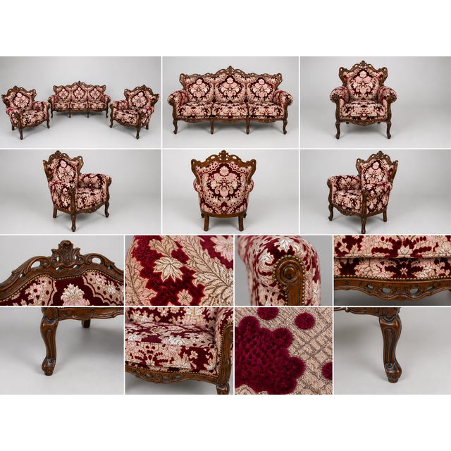 Baroque Louis XV Style Sofa and Armchairs, Set of 3 For Sale - Image 3 of 9
