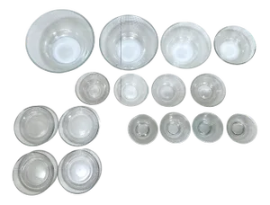 Glass Bowls Tableware by Wilhelm Wagenfeld for Vereinigte Lausitzer Glaswerke Ag, Weiswasser, Germany, 1950s, Set of 16