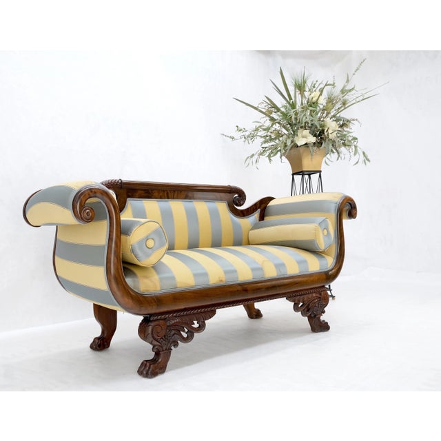 1970s Empire Sofa Sette Loveseat Couch Fine Carved Details Lions Feet For Sale - Image 5 of 12