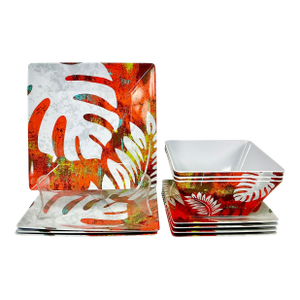 1990s Vintage Boho Chic Coastal Palm Leaf Melamine Dinnerware - 11 Piece Set