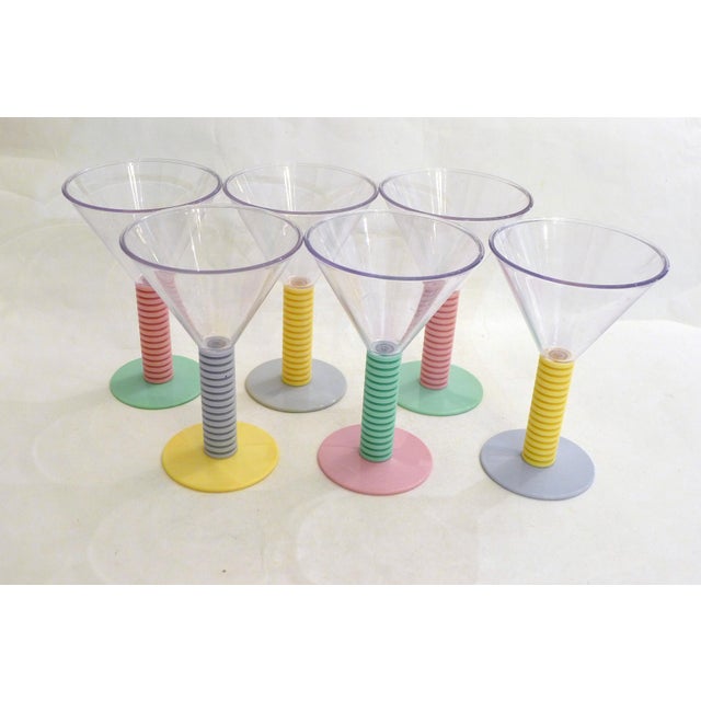 1980s Vintage Two-Tone Stemmed Cocktail Glasses, 1980s, Set of 6 For Sale - Image 5 of 10