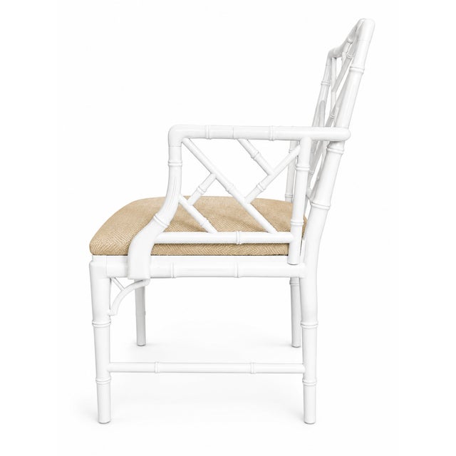Chinese Vintage Chinese Chippendale Faux Bamboo Armchair in High-Gloss White For Sale - Image 3 of 7