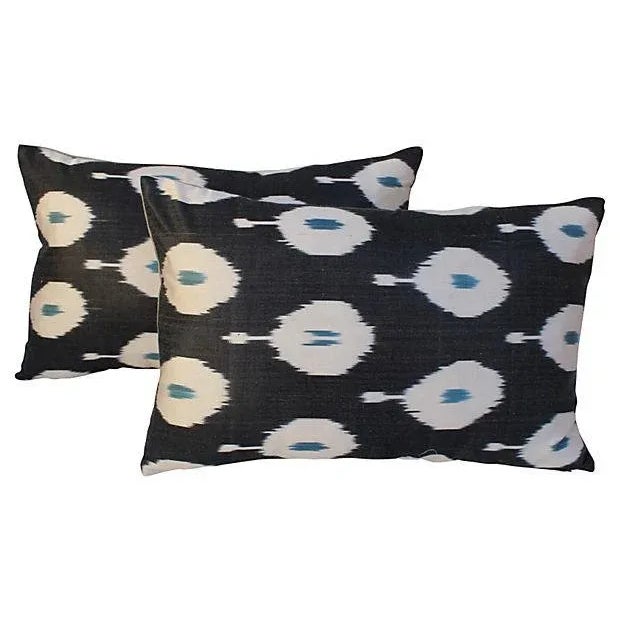 Silk Ikat Peacock Pillows- A Pair For Sale