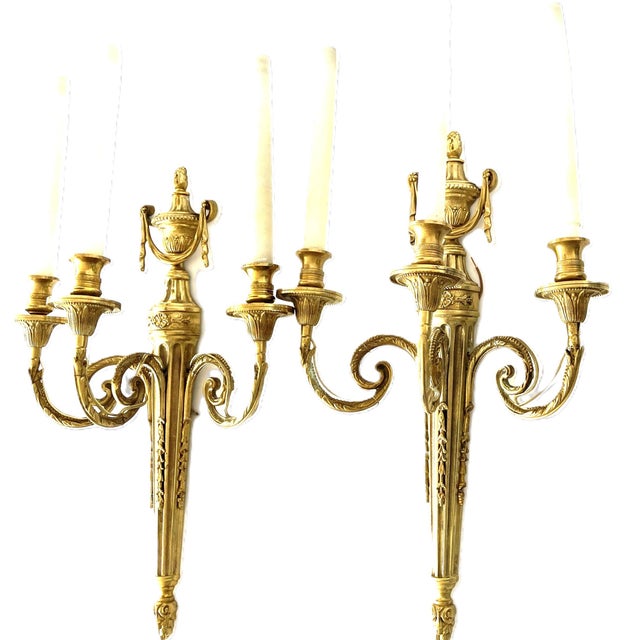 19th Century Monumental Louis XVI French Gilt Bronze Wall Sconces, Set of 2 For Sale - Image 3 of 12