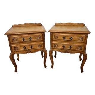 Vintage French Bedside Tables in Oak, Set of 2 For Sale