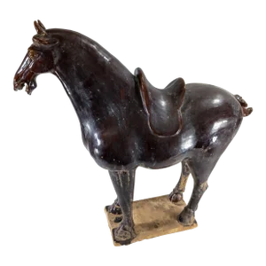 20th Century Chinese Chinoiserie Brown Glazed Tang Style Horse