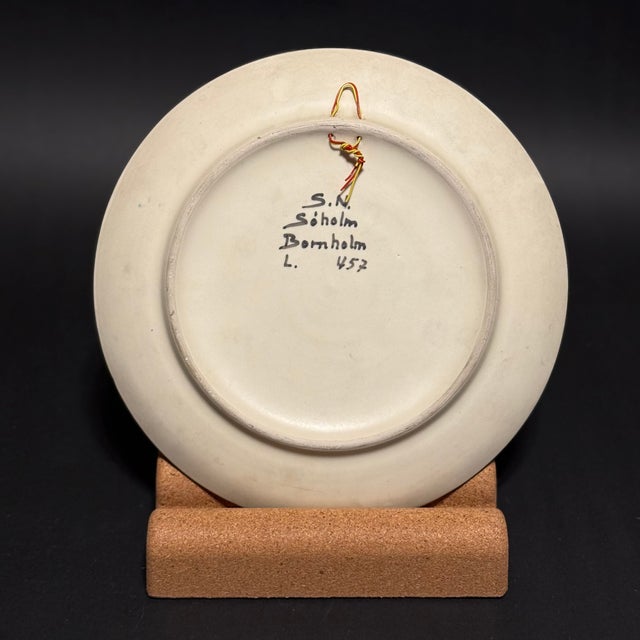 Folk Art Vintage Søholm Bornholm Danish Ceramic Wall Plate – Hand-Painted Folk Art Scene For Sale - Image 3 of 7
